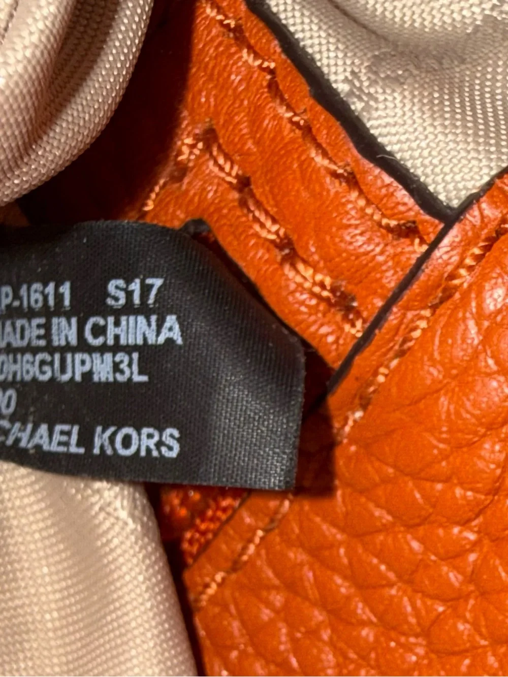 Michael Kors Burnt Orange Pebbled Leather Shoulder Bag with Grommet Strap
